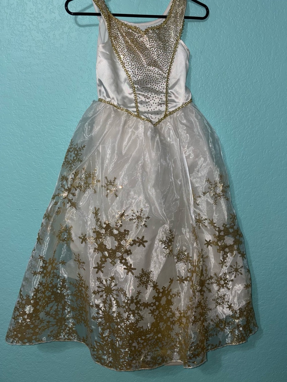 Snow Queen White and Gold Sparkle Tulle Party Dress for Kids Large 10-12 yo